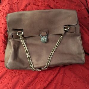 Versace Collection Brown Leather Chain Shoulder Bag